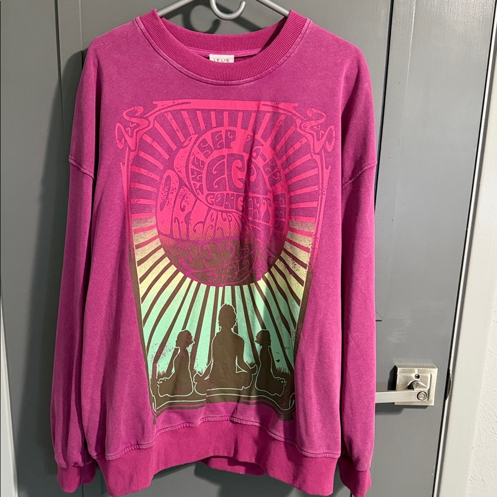 Le Lis Fuchsia Graphic Crew Neck Sweater